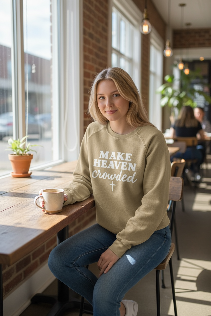 Make Heaven Crowded Sweatshirt Olive Green Faith Pullover by Swanky Revel